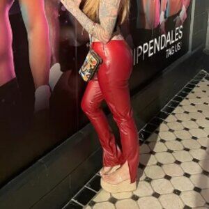 Sz.M*SBetro Red Faux Leather Skinny Pants--Side Zipper
